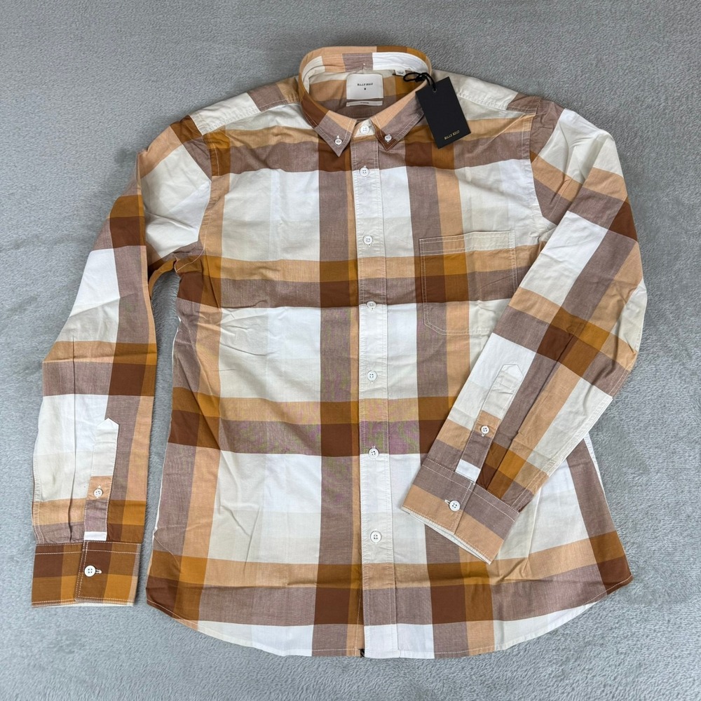 Billy Reid Tuscumbia Button-Down Shirt Mens Medium Brown Plaid Pocket $228 NWT
